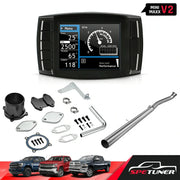 Mini Maxx V2 tuner, black EGR delete kit, and 4-inch DPF delete pipe for 2007.5–2009 Ram 6.7L Cummins