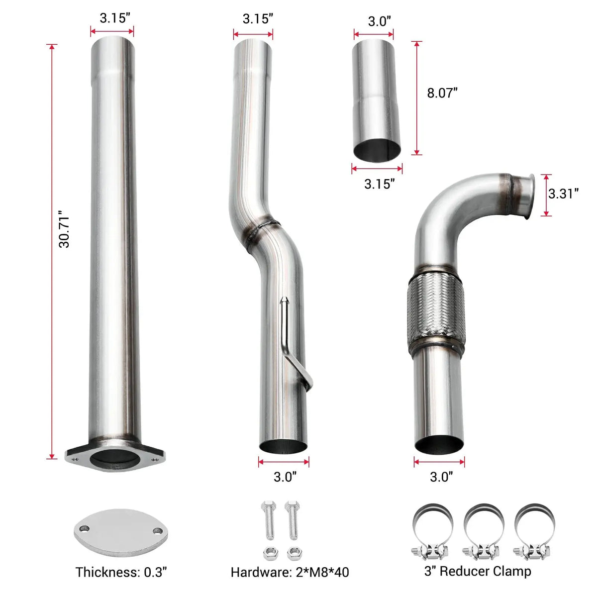 3" DPF Delete Race Exhaust Pipe for 2020-2024 Dodge RAM 1500 3.0L Ecodiesel SPETUNER