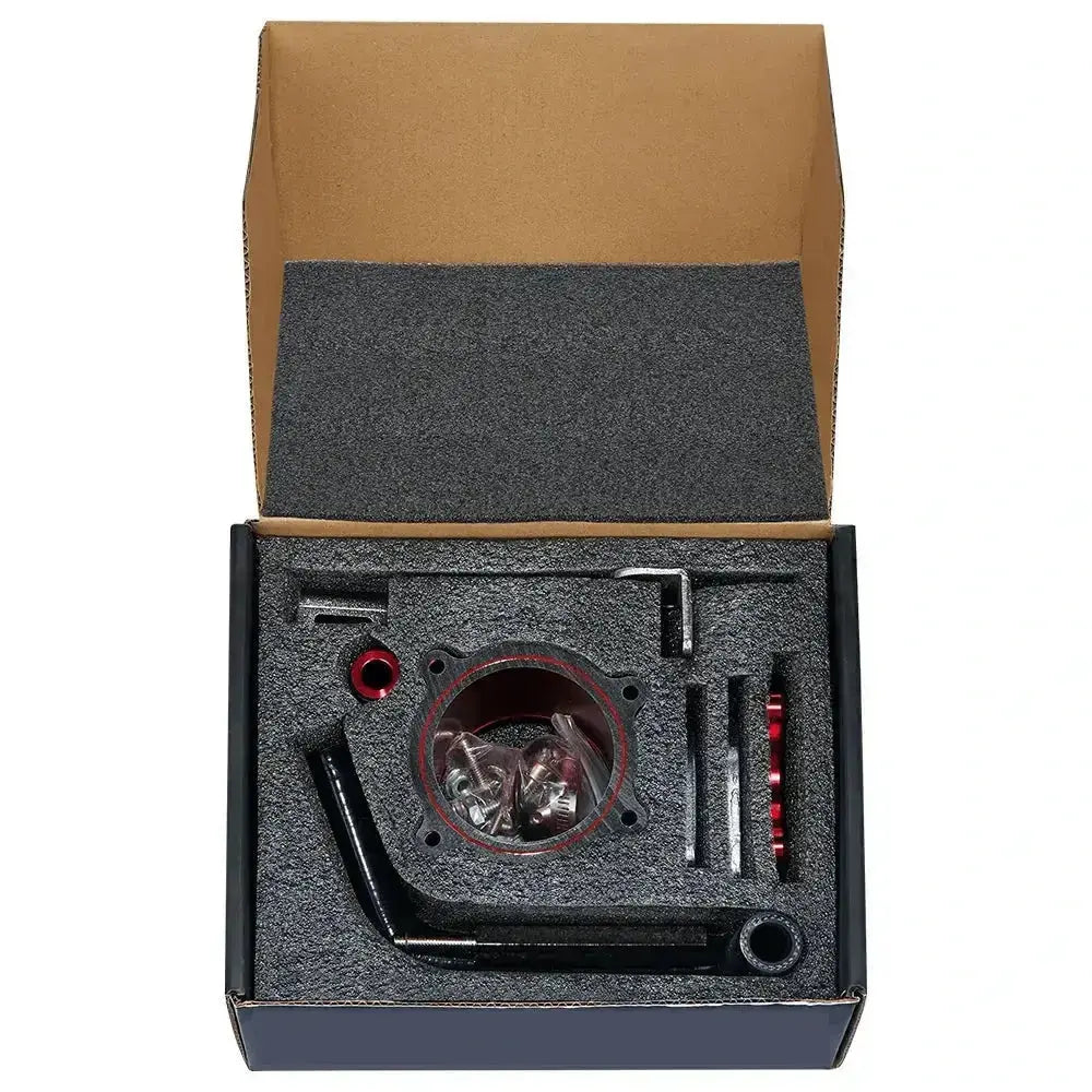 Red 6.7 Cummins EGR cooler and throttle valve delete kit protected in foam packaging