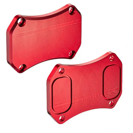 Red aluminum EGR block-off plates for 2011-2016 LML 6.6L Duramax