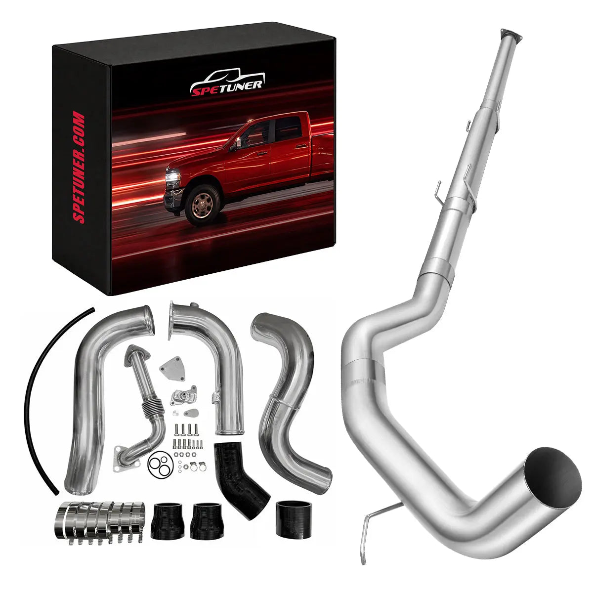 SPEtuner 5-inch downpipe-back exhaust and EGR delete kit for 2016-2019 Nissan Titan XD 5.0L Cummins